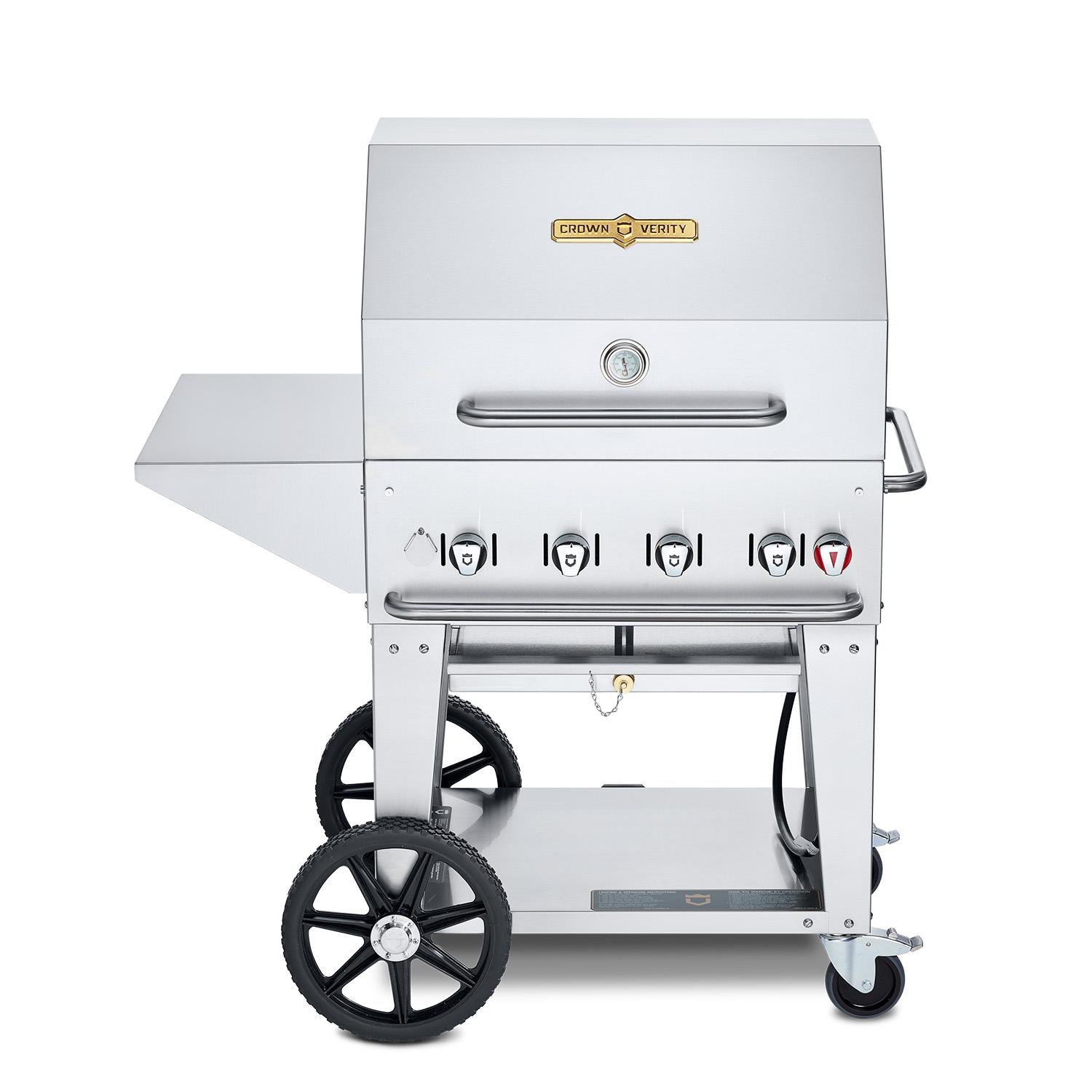 Crown Verity Professional Mobile Series 30-Inch 4-Burner Stainless Steel Freestanding Propane Gas Grill with Cart Package