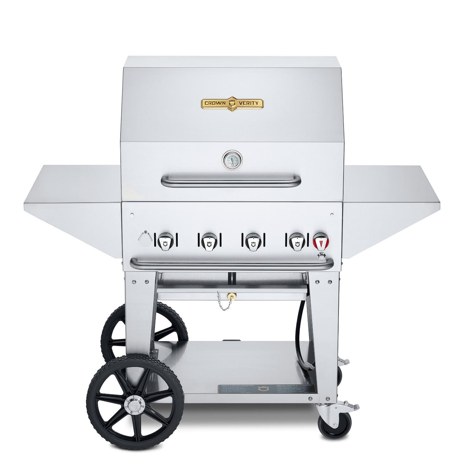 Crown Verity Professional Mobile Series 30-Inch 4-Burner Stainless Steel Freestanding Propane Gas Grill with Pro Cart Package
