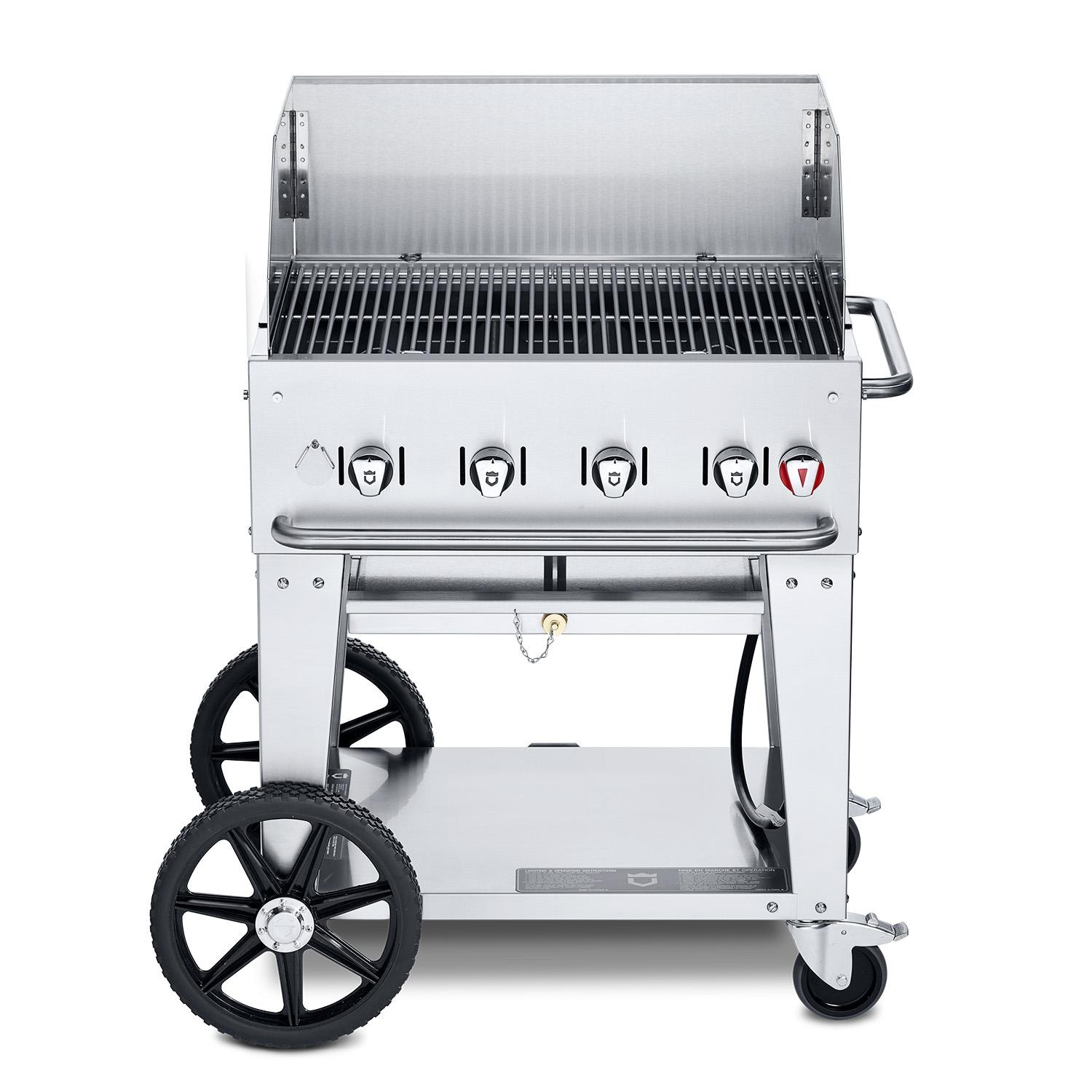 Crown Verity Professional Mobile Series 30-Inch 4-Burner Stainless Steel Freestanding Natural Gas Grill with Windguard