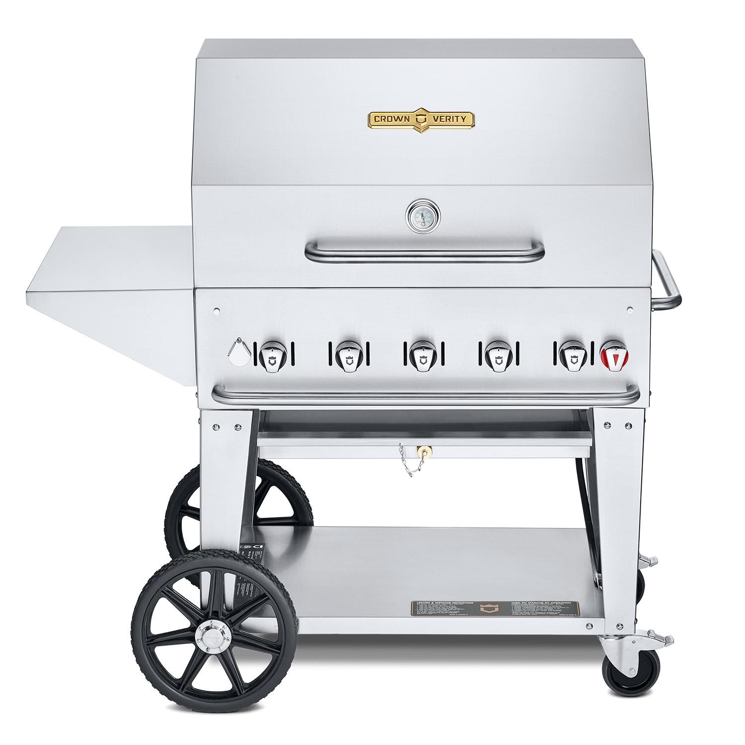 Crown Verity Professional Mobile Series 36-Inch 5-Burner Stainless Steel Freestanding Propane Gas Grill with Cart Package