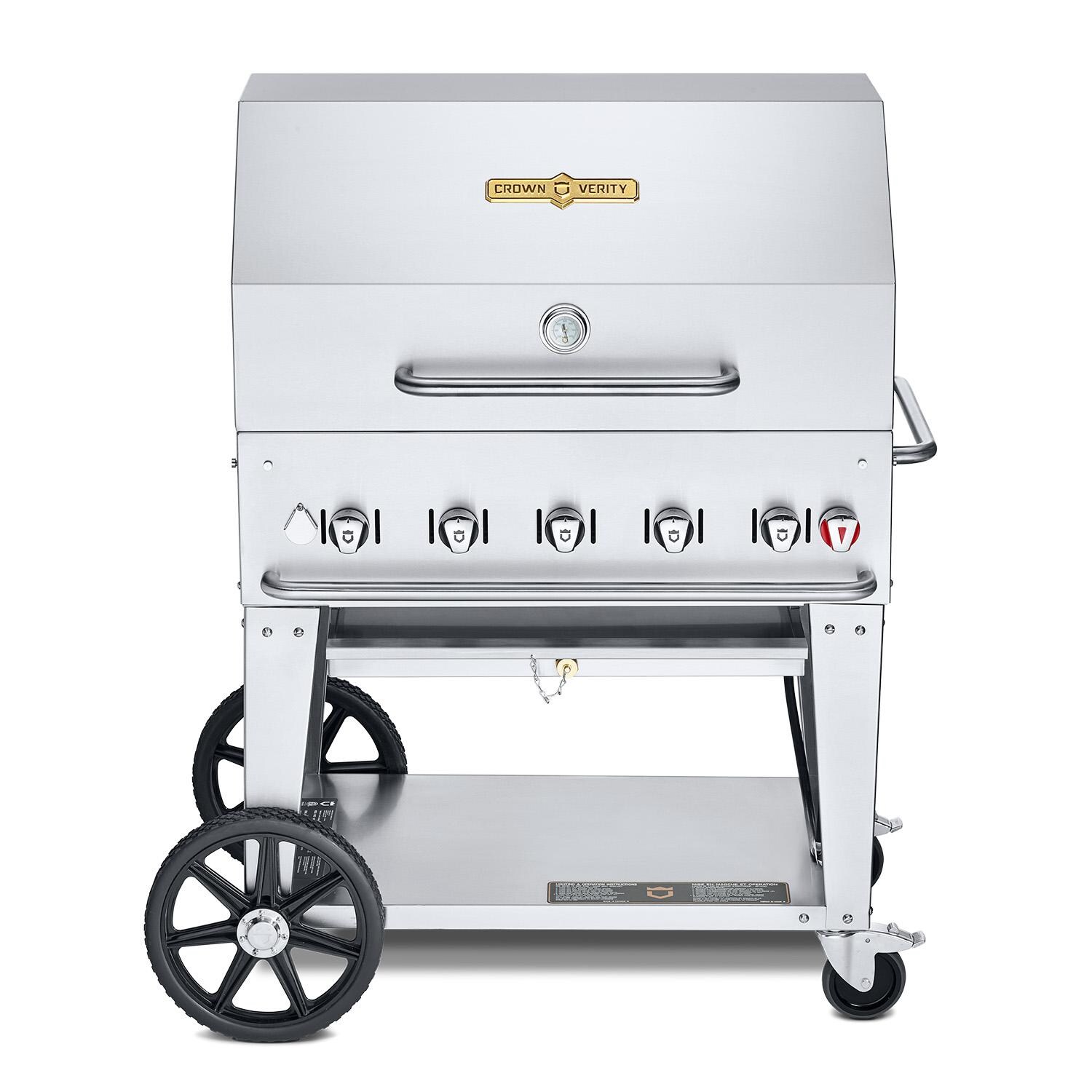 Crown Verity Professional Mobile Series 36-Inch 5-Burner Stainless Steel Freestanding Natural Gas Grill with Dome Package