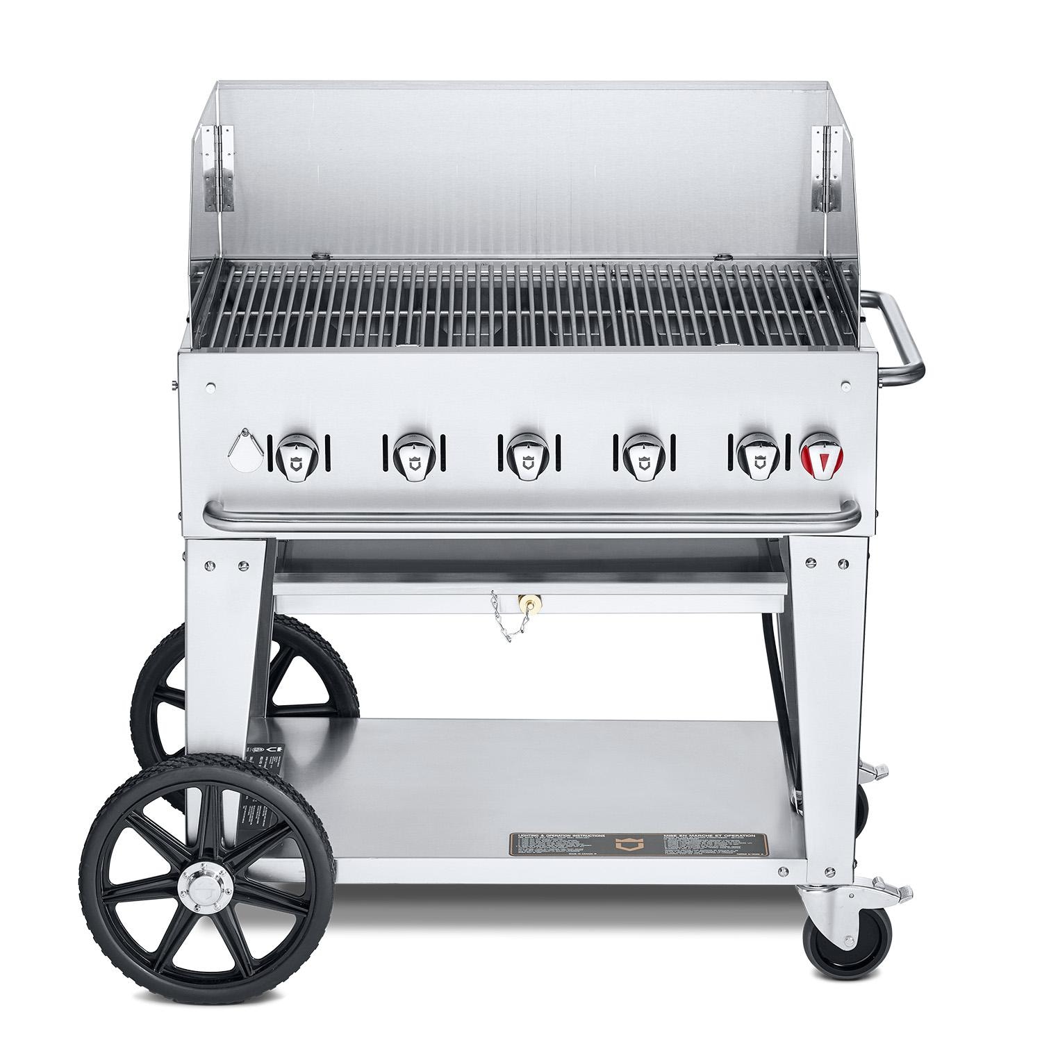 Crown Verity Professional Mobile Series 36-Inch 5-Burner Stainless Steel Freestanding Propane Gas Grill with Windguard