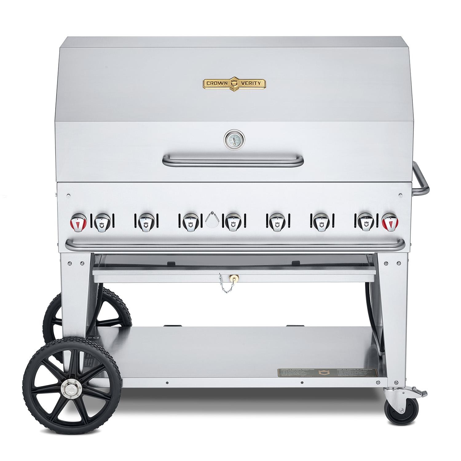 Crown Verity Professional Mobile Series 48-Inch 7-Burner Stainless Steel Freestanding Propane Gas Grill with Dome Package - 20 Lb Propane Tank