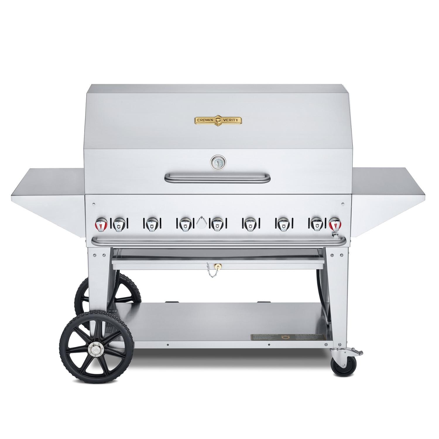 Crown Verity Professional Mobile Series 48-Inch 7-Burner Stainless Steel Freestanding Propane Gas Grill with Pro Cart Package - Single Inlet (Bulk Tanks Only)