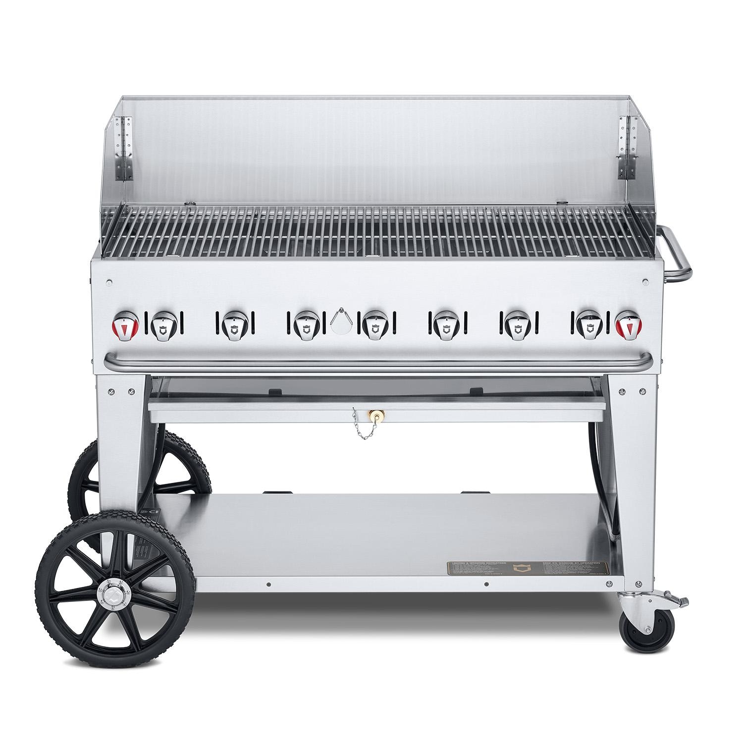 Crown Verity Professional Mobile Series 48-Inch 7-Burner Stainless Steel Freestanding Propane Gas Grill with Windguard - Single Inlet (Bulk Tanks Only)