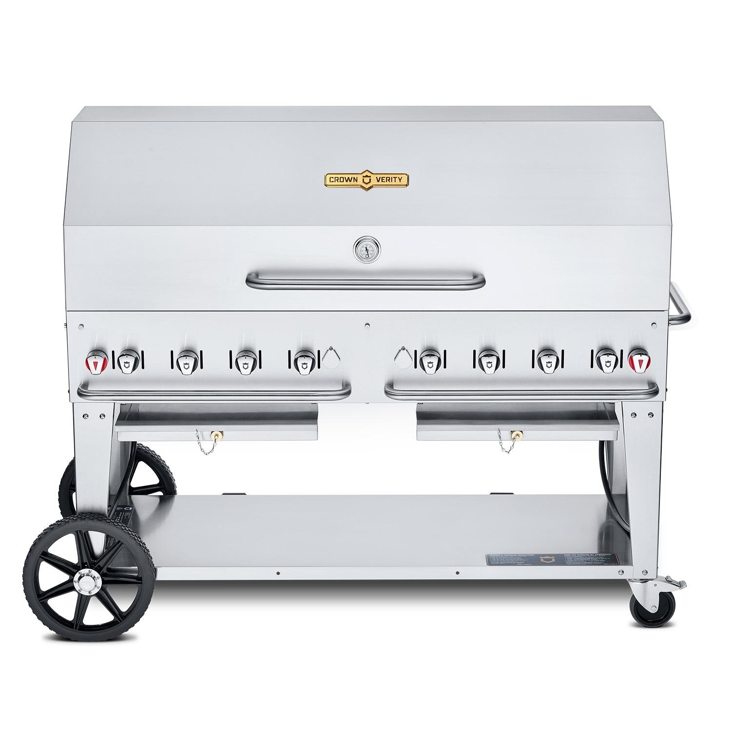 Crown Verity Professional Mobile Series 60-Inch 8-Burner Stainless Steel Freestanding Propane Gas Grill with Single Dome Package - Single Inlet (Bulk Tanks Only)
