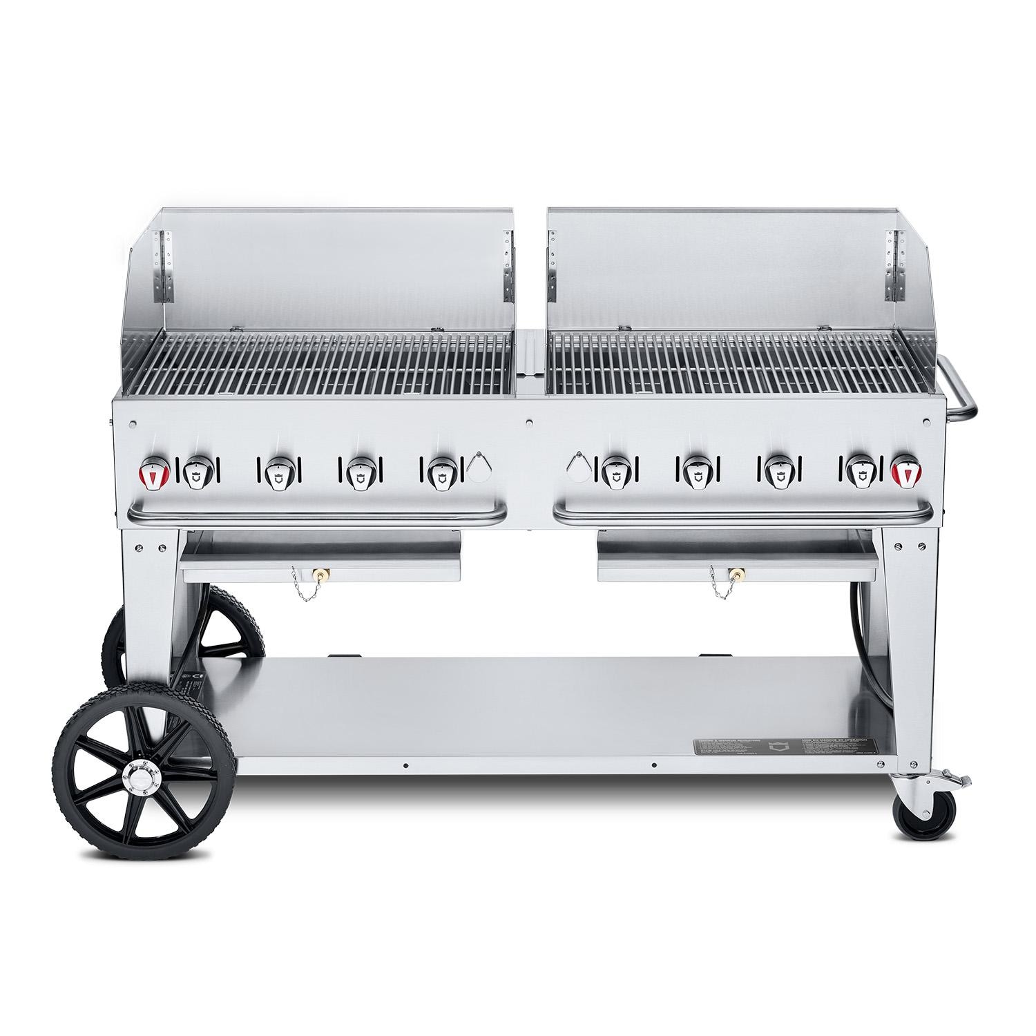 Crown Verity Professional Mobile Series 60-Inch 8-Burner Stainless Steel Freestanding Propane Gas Grill with Windguards - Single Inlet (Bulk Tanks Only)