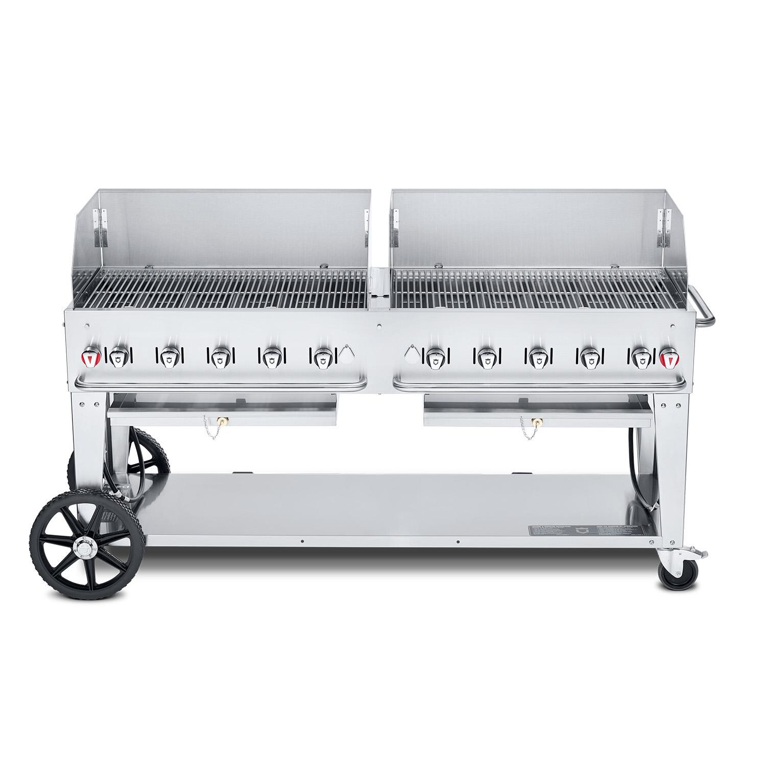 Crown Verity Professional Mobile Series 72-Inch 10-Burner Stainless Steel Freestanding Natural Gas Grill with Windguards