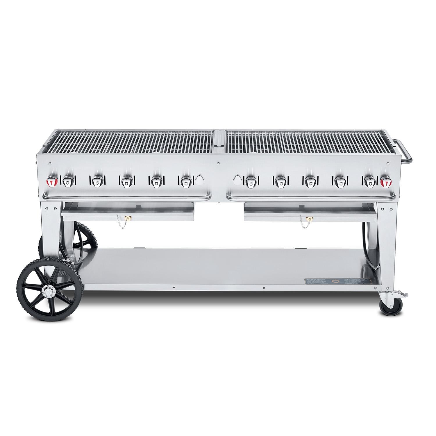 Crown Verity Professional Mobile Series 72-Inch 10-Burner Stainless Steel Freestanding Propane Gas Grill - 20 Lb Propane Tank