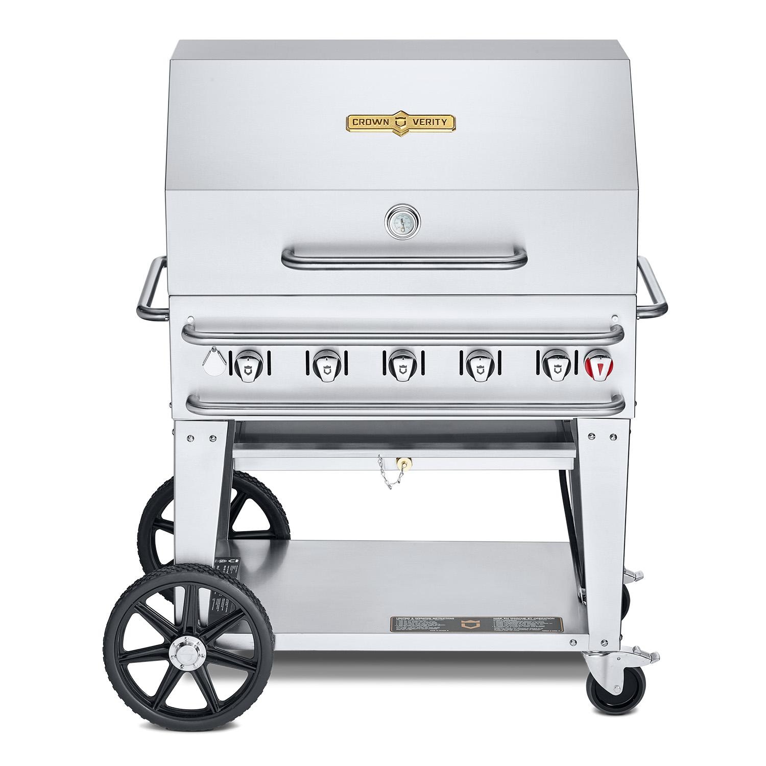 Crown Verity Professional Rental Series 36-Inch 5-Burner Stainless Steel Freestanding Propane Gas Grill with Dome Package