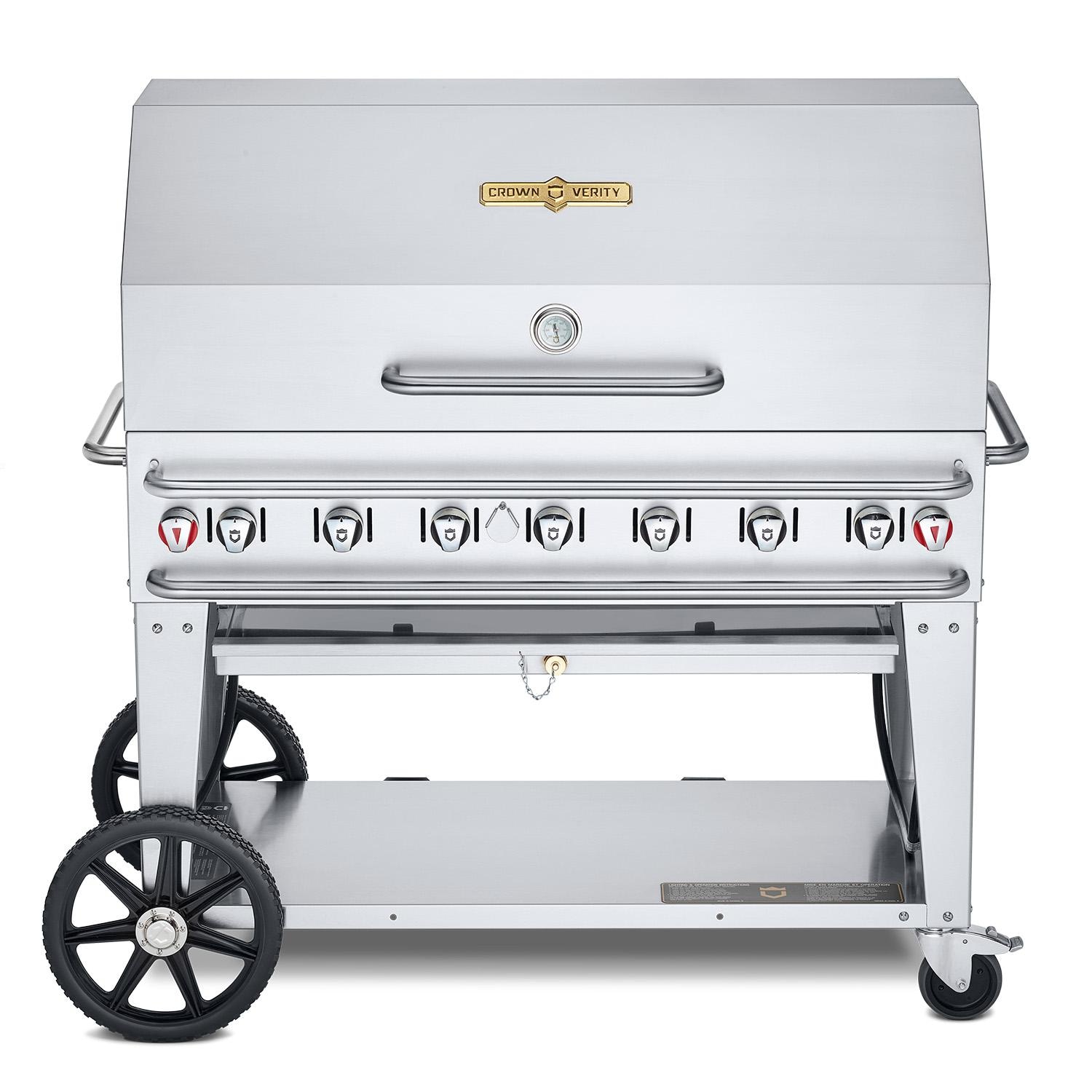 Crown Verity Professional Rental Series 48-Inch 7-Burner Stainless Steel Freestanding Propane Gas Grill with Dome Package - 20 Lb Propane Tank