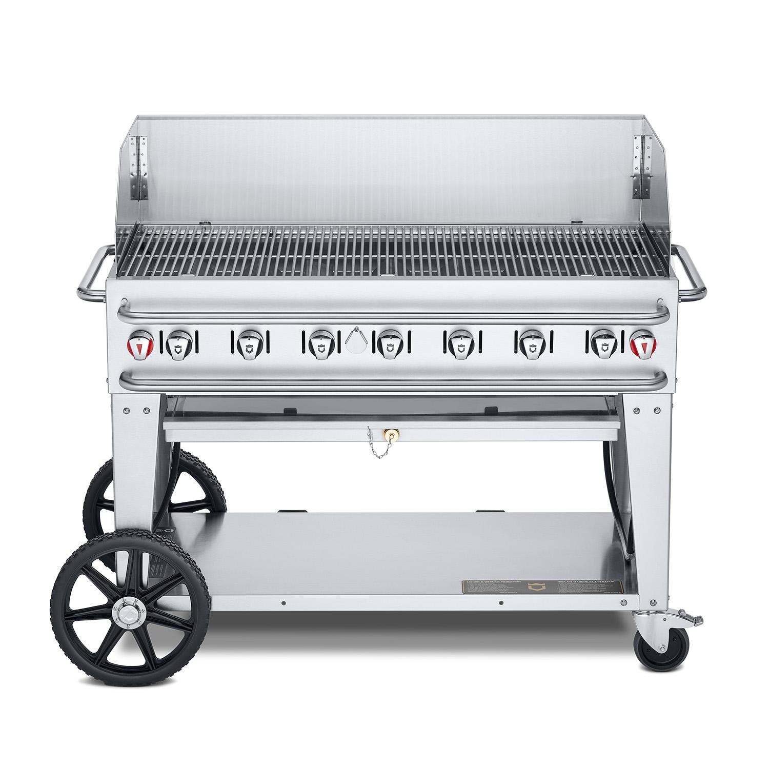 Crown Verity Professional Rental Series 48-Inch 7-Burner Stainless Steel Freestanding Propane Gas Grill with Windguard - 20 Lb Propane Tank