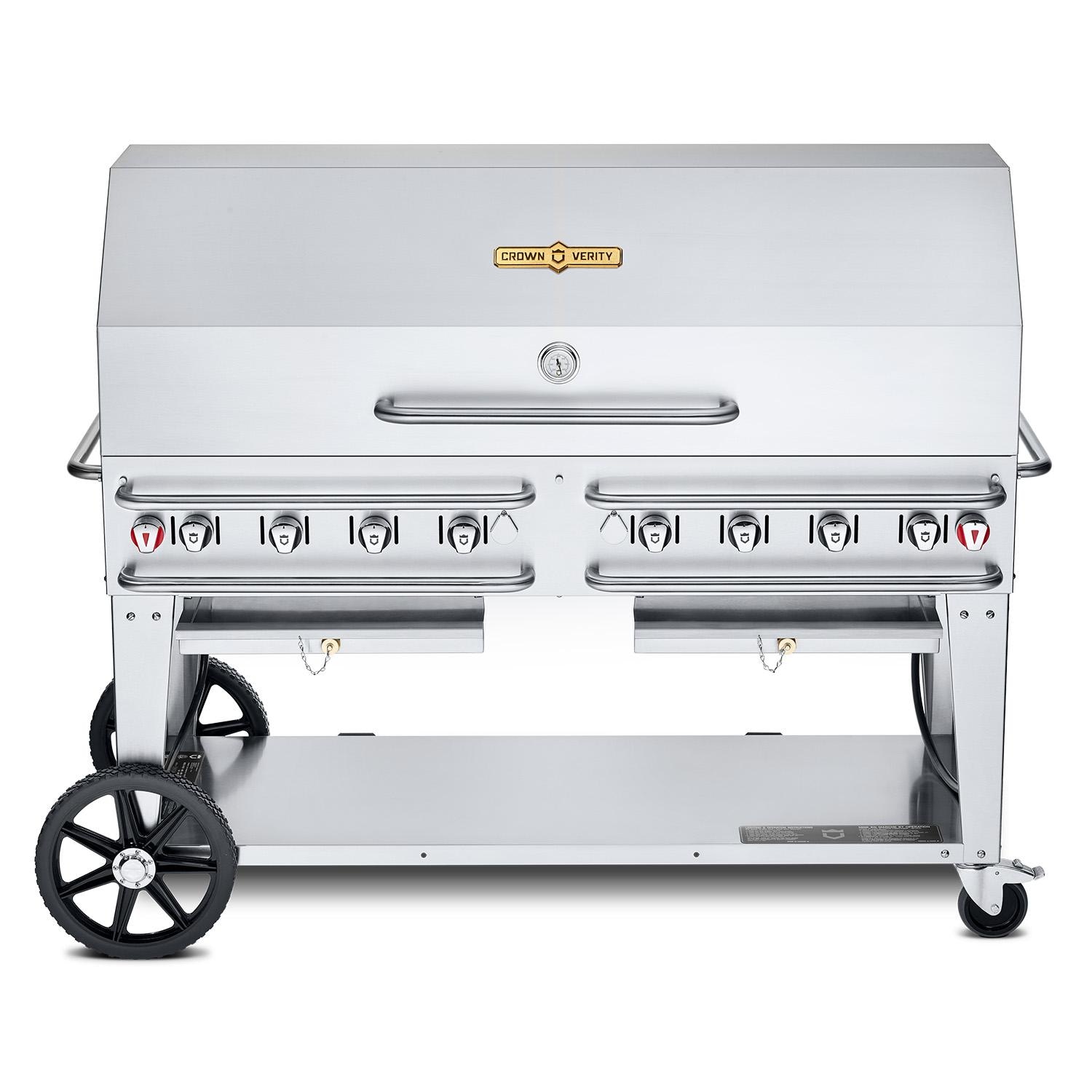 Crown Verity Professional Rental Series 60-Inch 8-Burner Stainless Steel Freestanding Propane Gas Grill with Single Dome Package - Single Inlet (Bulk Tanks Only)