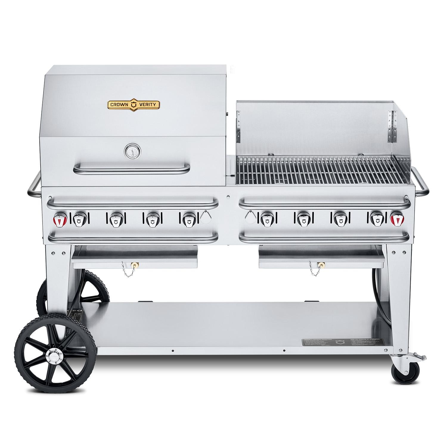 Crown Verity Professional Rental Series 60-Inch 8-Burner Stainless Steel Freestanding Propane Gas Grill with Single Dome Package & Windguard - Single Inlet (Bulk Tanks Only)