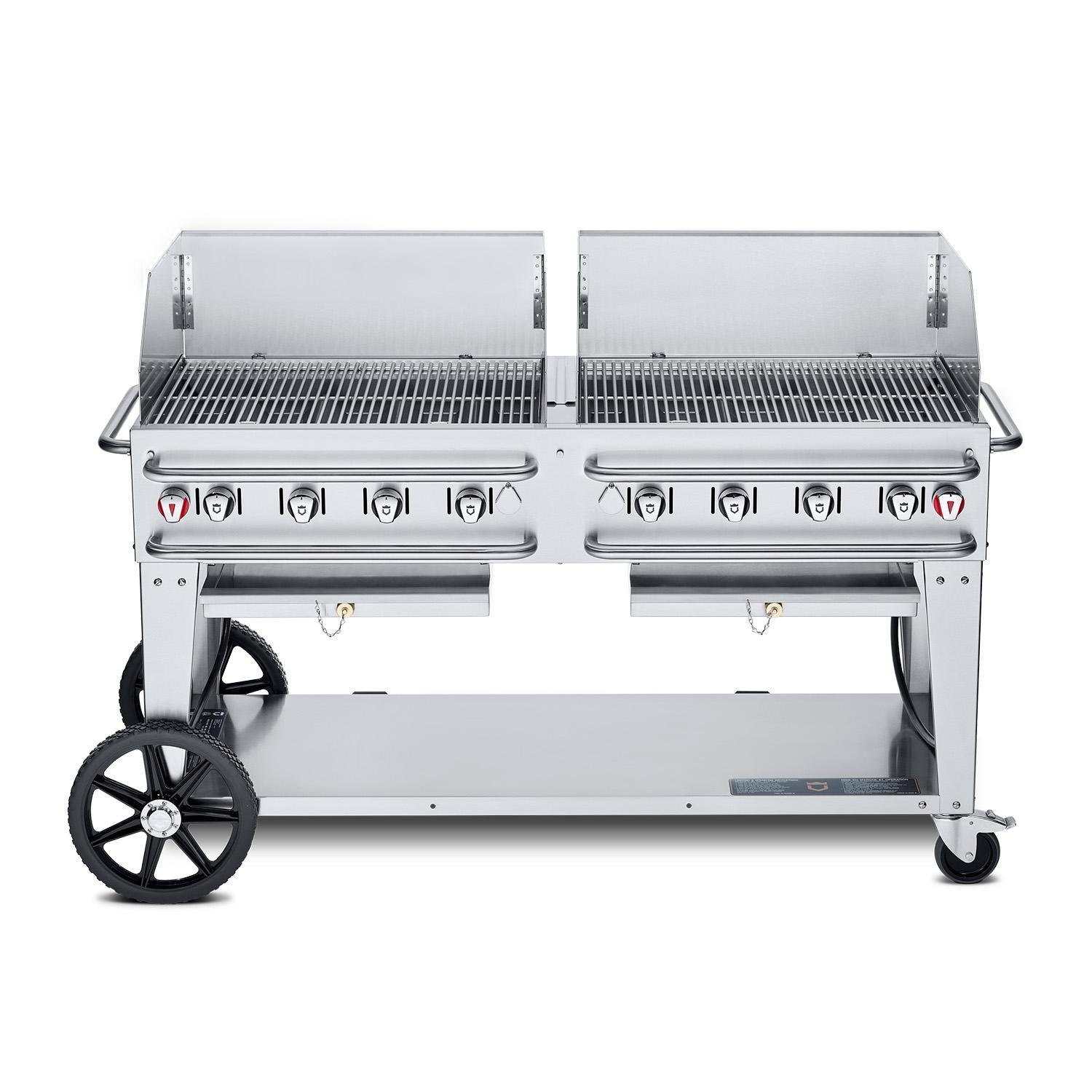 Crown Verity Professional Rental Series 60-Inch 8-Burner Stainless Steel Freestanding Propane Gas Grill with Windguards - 20 Lb Propane Tank