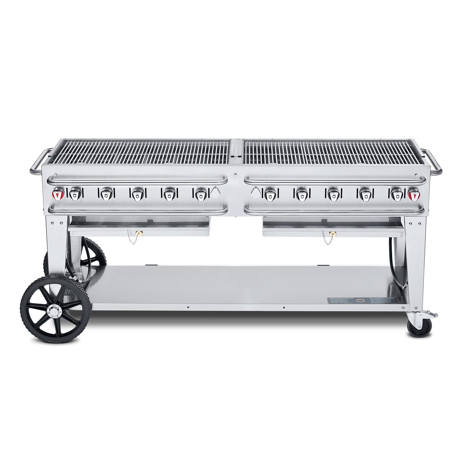 Crown Verity Professional Rental Series 72-Inch 10-Burner Stainless Steel Freestanding Propane Gas Grill - Single Inlet (Bulk Tanks Only)