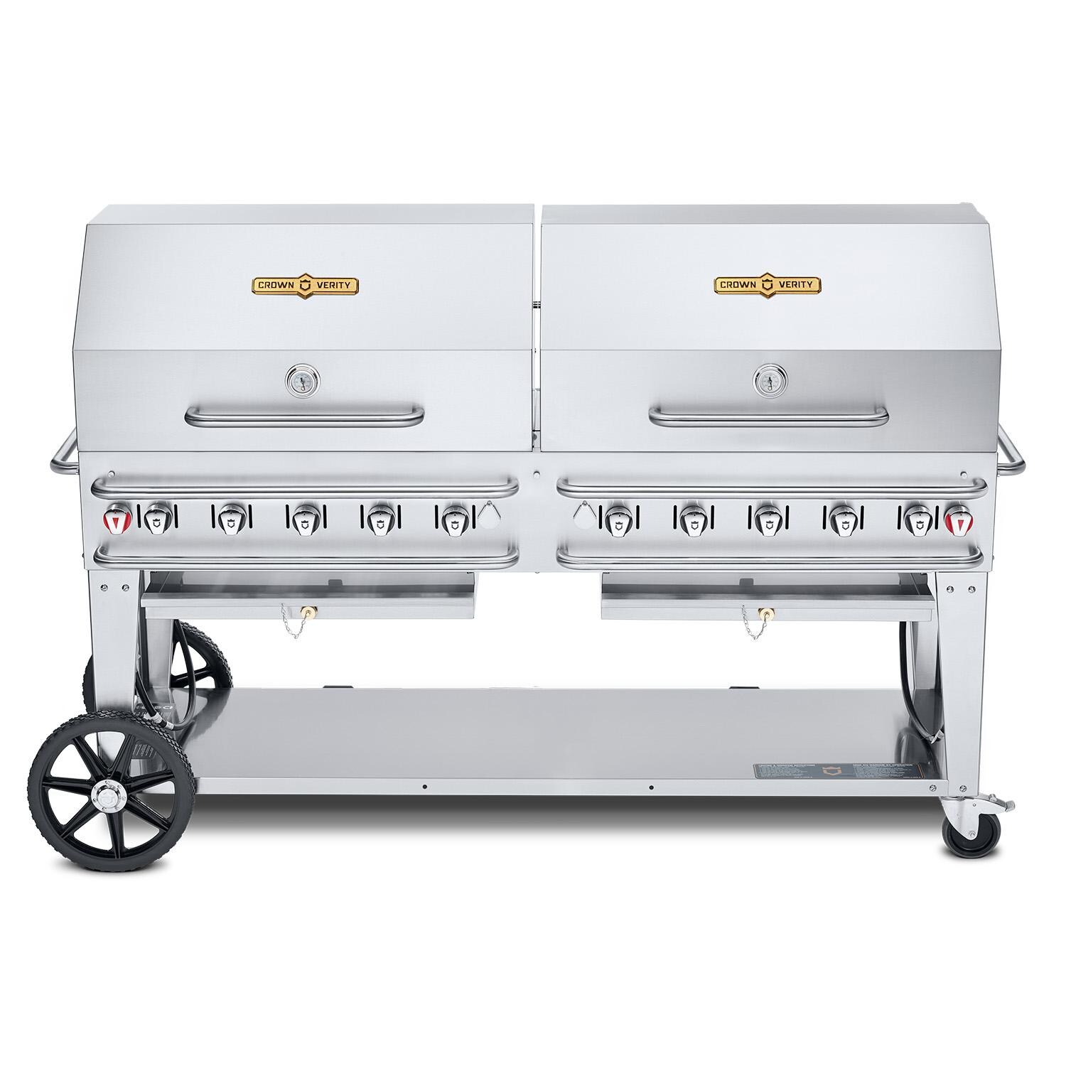 Crown Verity Professional Rental Series 72-Inch 10-Burner Stainless Steel Freestanding Propane Gas Grill with Double Dome Package - 20 Lb Propane Tank