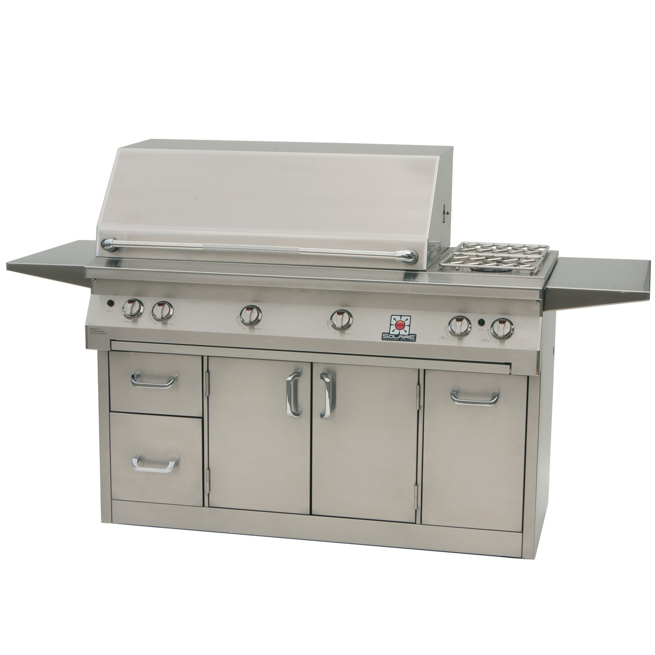 Solaire 56-Inch Freestanding All Infrared Natural Gas Grill with Rotisserie & Double Side Burner on Premium Cart with Two Doors and Drawers