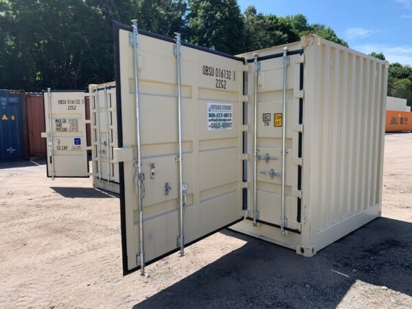 New 20 ft Open-Side Shipping Container – Beige, Blue, Red